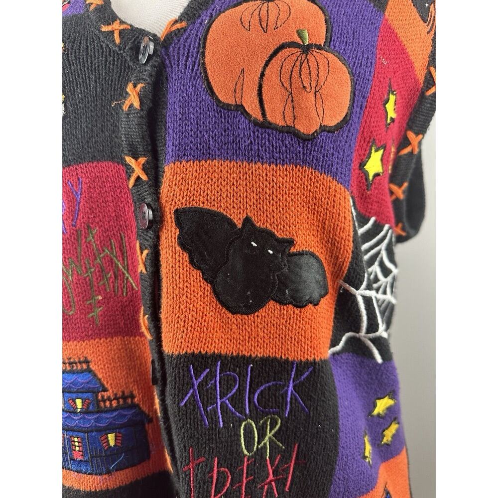 Bobbie Brooks Halloween Knit Vest Trick Or Treat Pumpkin Patch Color Block Large - Picture 10 of 12